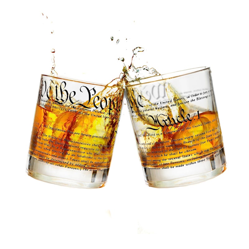 Greenline Goods Whiskey Glasses â€“ United States Constitution We The People (Set of 2) - 10 oz Tumblers - American US Patriotic Gift Set - Old Fashioned Cocktail Glasses - Image 1